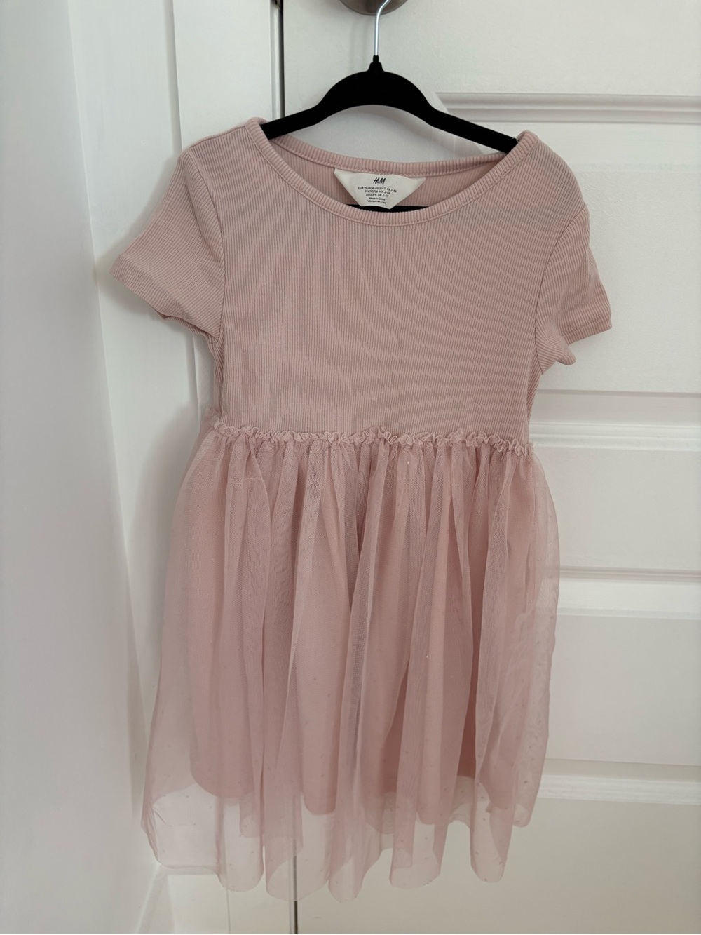 H&M Girls Pale Pink Ribbed Bodice Tulle Dress